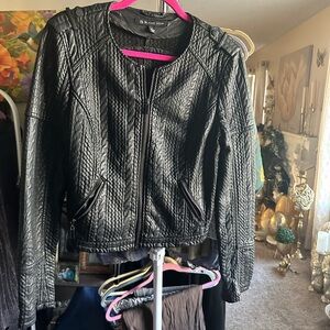 Blanc Noir Women's Quilted Black Leather Jacket